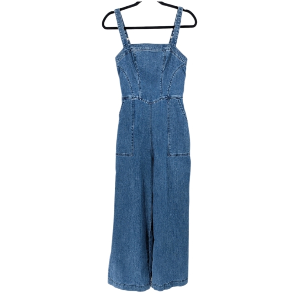 Hollister Denim Chambray Wide Leg Jumpsuit Smocked Back Medium Spring